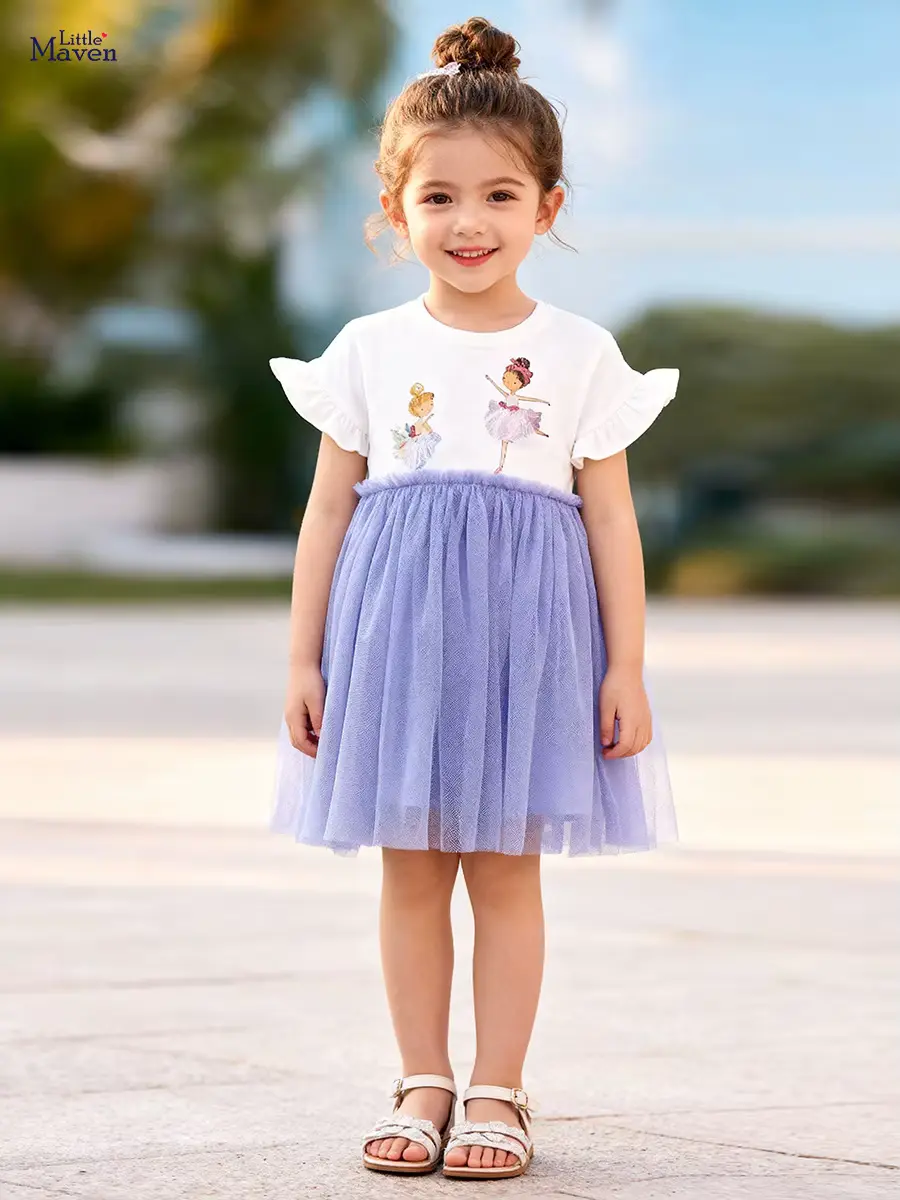 Girls Cotton Printed Customization O-neck A-line Knee-length Dresses Short Clothing Wholesale