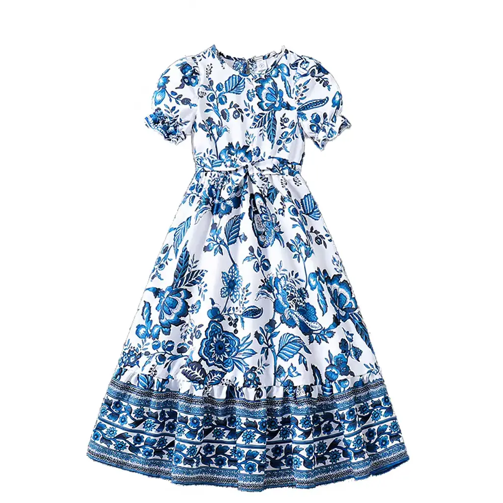 Girls ODM Solid Sweet A-line Neck Knee-length Breathable Dresses Clothing Wholesale product image 3