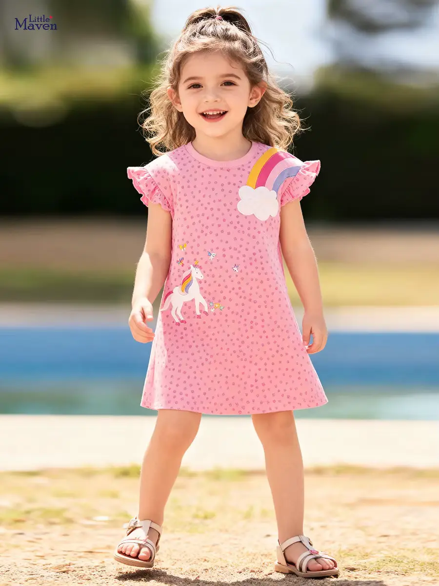 Girls Dress Arrival Boutique Embroidered O-neck Knee-length Regular Sleeve Wholesale