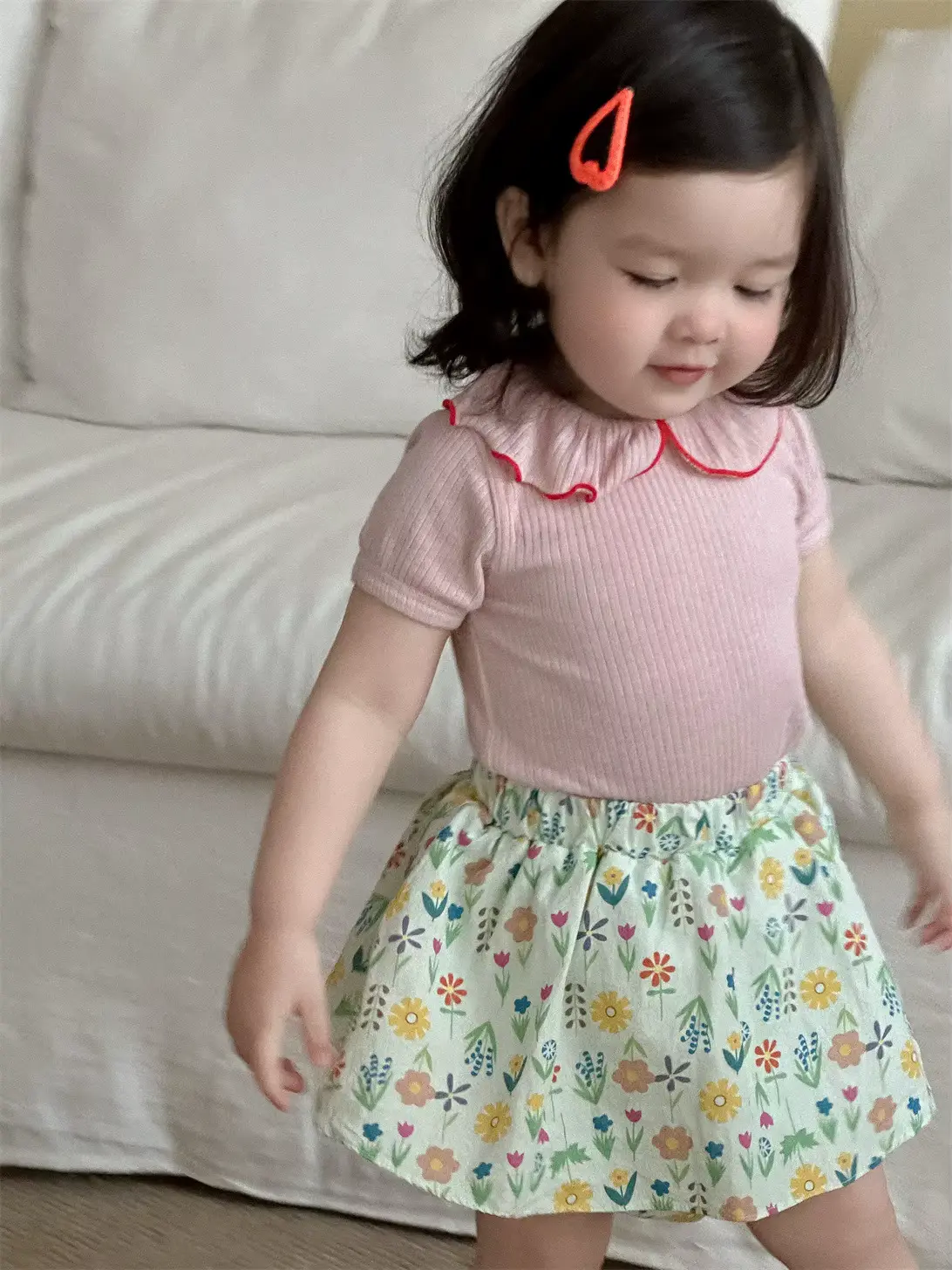 Girls Cotton SET Anti-bacterial Floral O-neck Short Sleeve Doll Wholesale product image 3