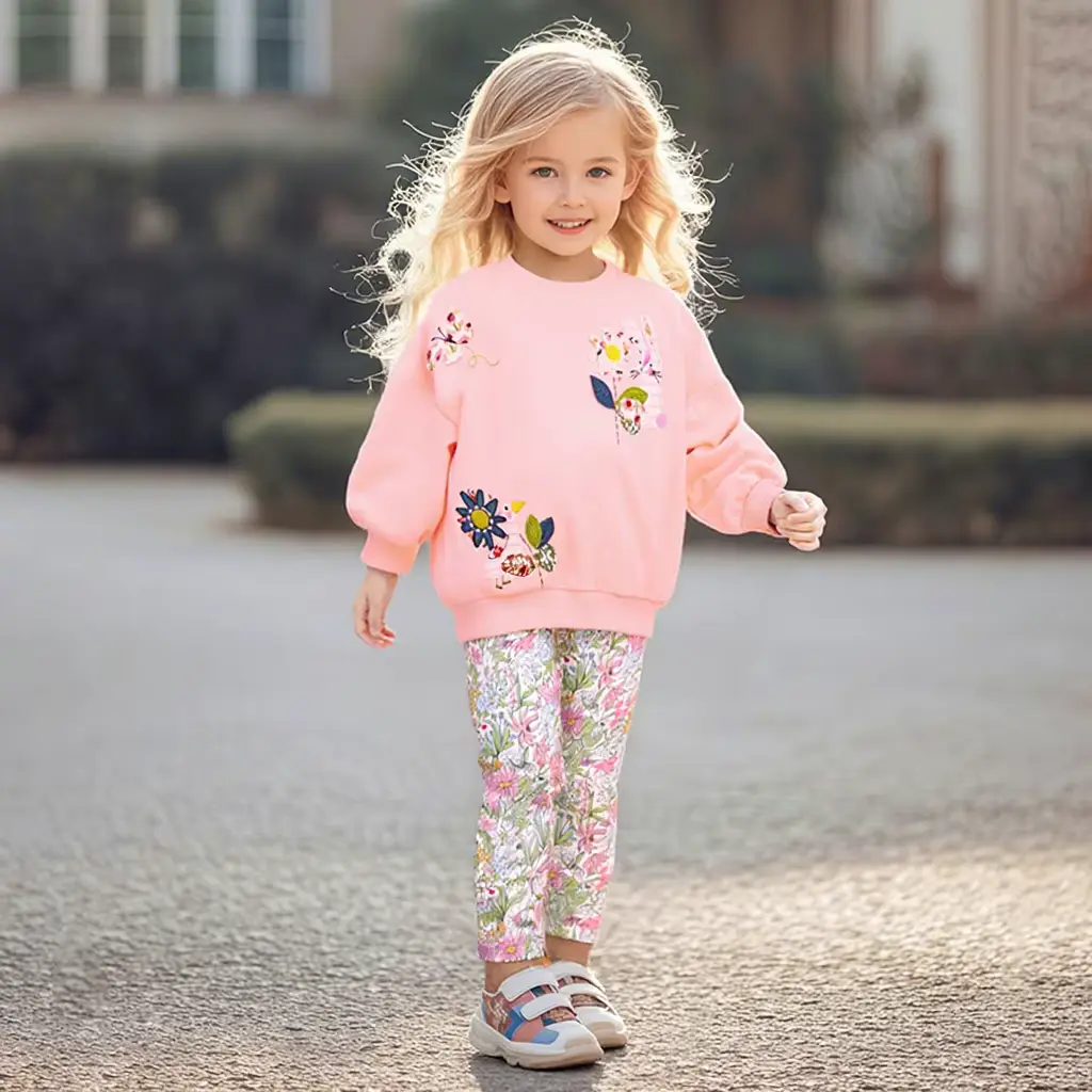 Girls Cotton SET Years Floral Long Sleeve Trousers Soft Wholesale