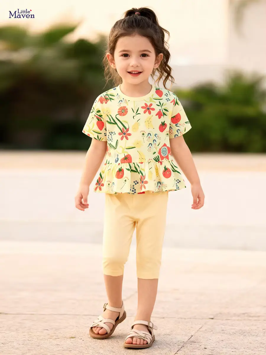 Girls Cotton Print Animal T-shirt SET Center Logo Worsted Wholesale
