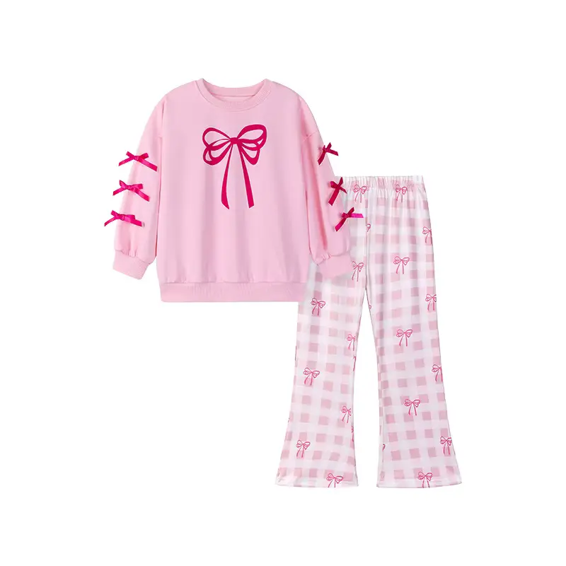 Girls SET Clothing Boutique BOW Plaid Polyester Long Sleeve Wholesale