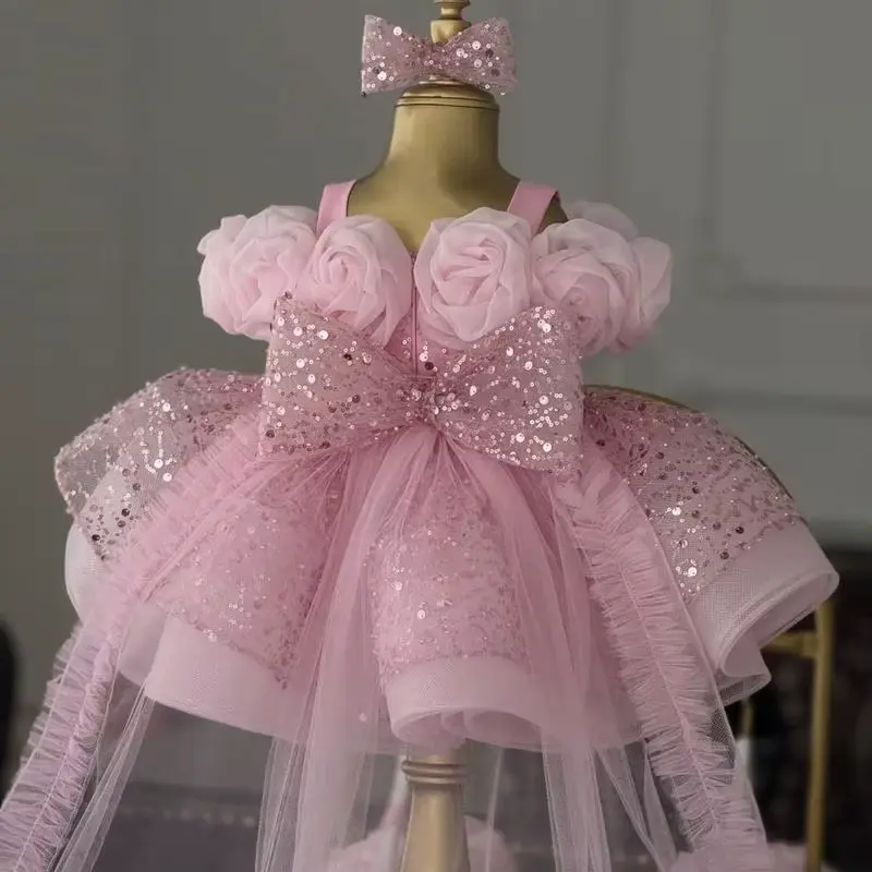 Girls Cotton Princess Dress Shoulder-free Three-dimensional Flower FOR Sequin Wholesale product image 2