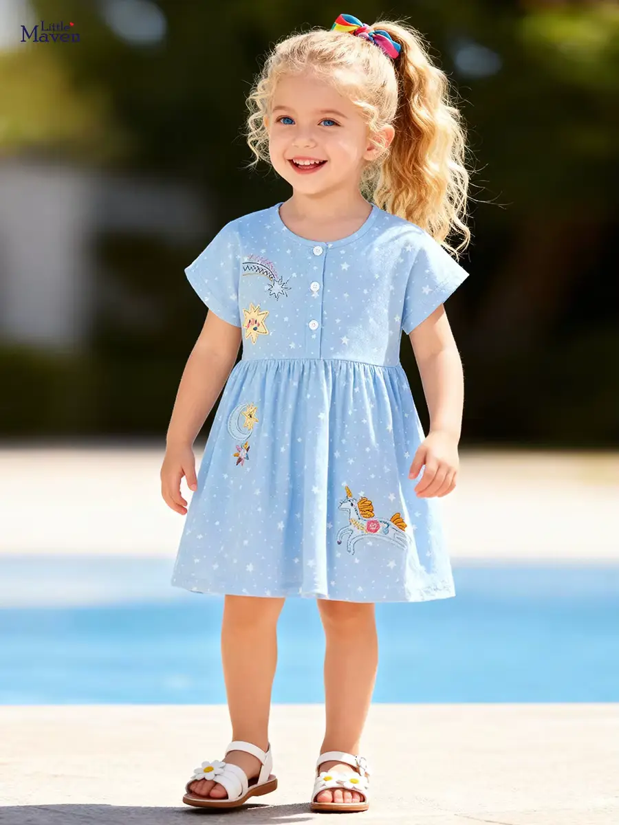 Girls Cotton Dress 2026 Arrival Flower Embroidery O-neck A-line Wholesale