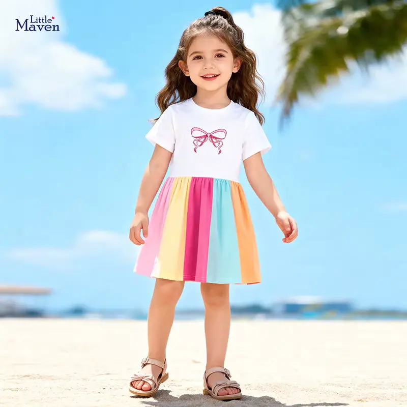 Cotton Cartoon Striped Printed Dress Short Sleeve Sheath Mini Wholesale product image 1