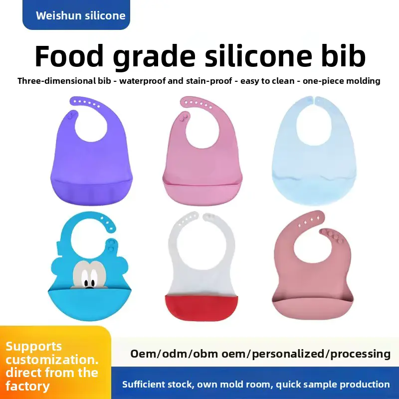 Girls Cartoon Food-grade Silicone Waterproof Stain-resistant Adjustable BIB Solid-color  Wholesale product image 3