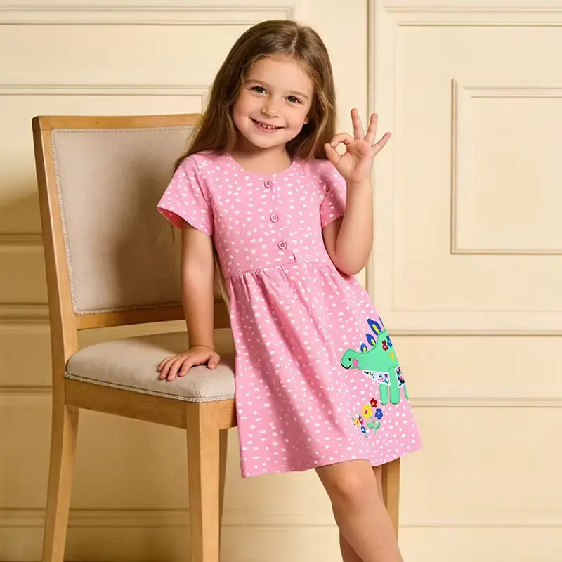Girls Cotton Princess O-neck Sweet Crocheted Appliques Short Sleeve Clothing Wholesale product image 2