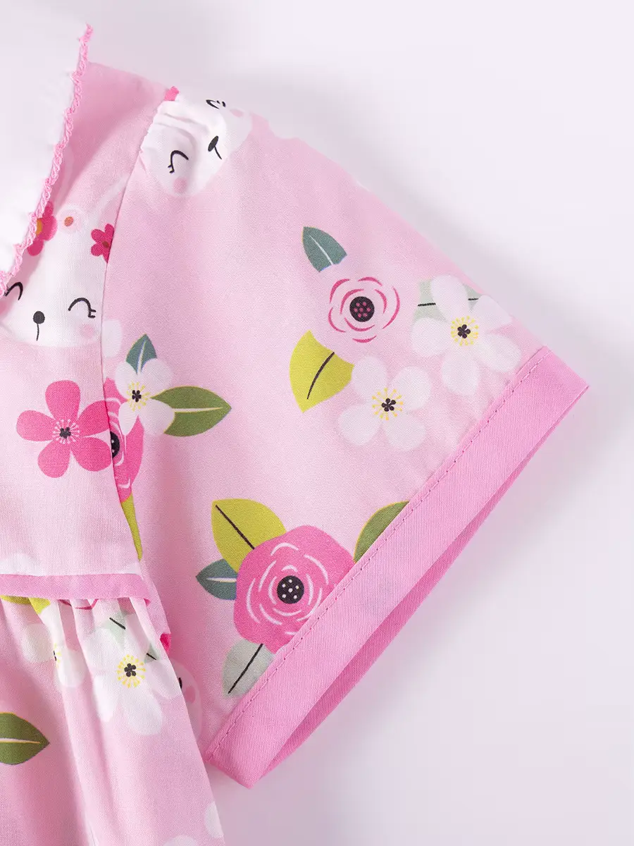 Girls Cotton Dress Customized Turn-down Collar Knee-length Short Sleeve Wholesale product image 3