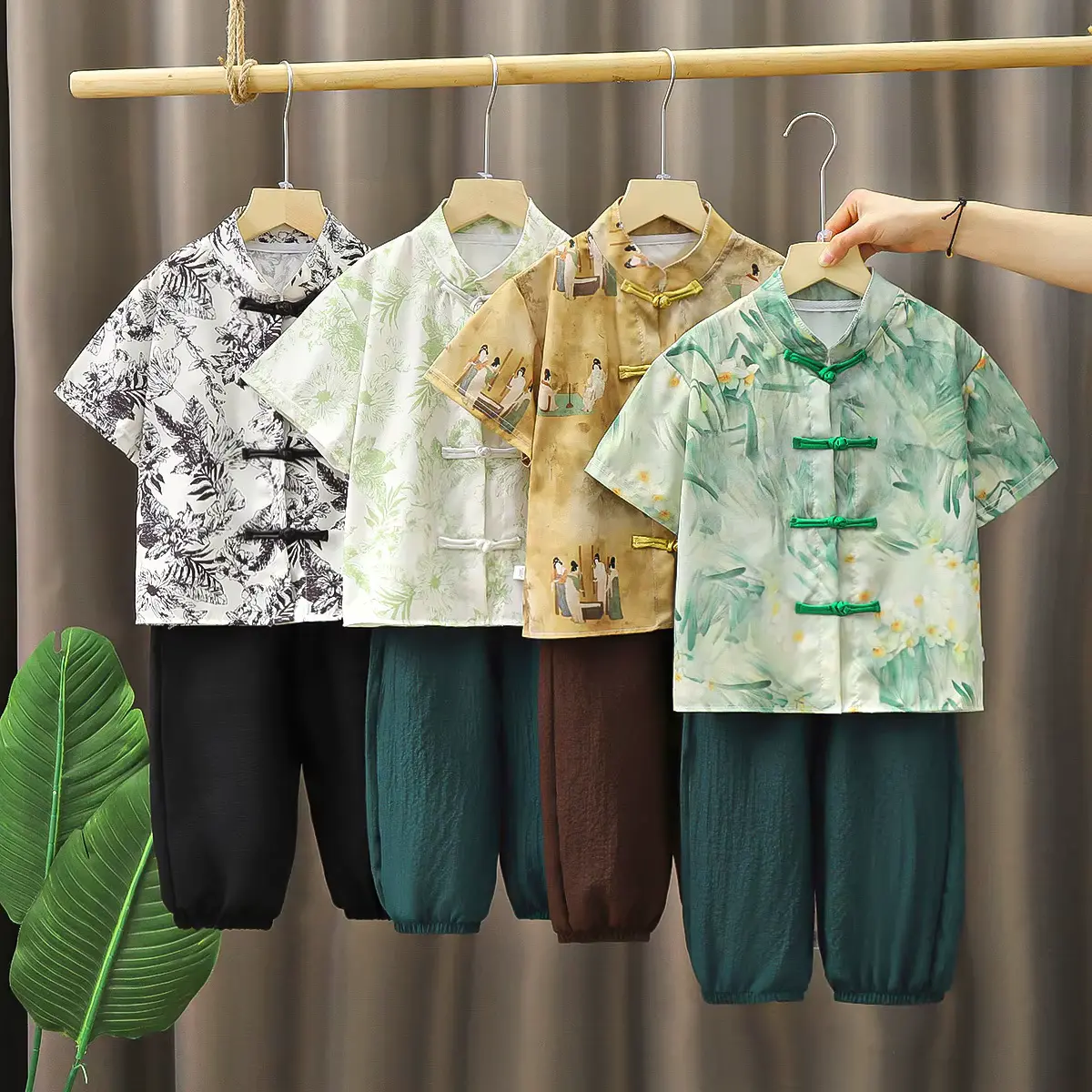 Boys Girls Cotton Print AND Chinese Short-sleeved Suit 1-9 Clothing Wholesale