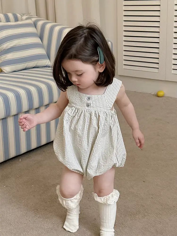 Girls Striped Shorts SET Anti-bacterial Single Breasted Sleeveless Cheeky Wholesale product image 2