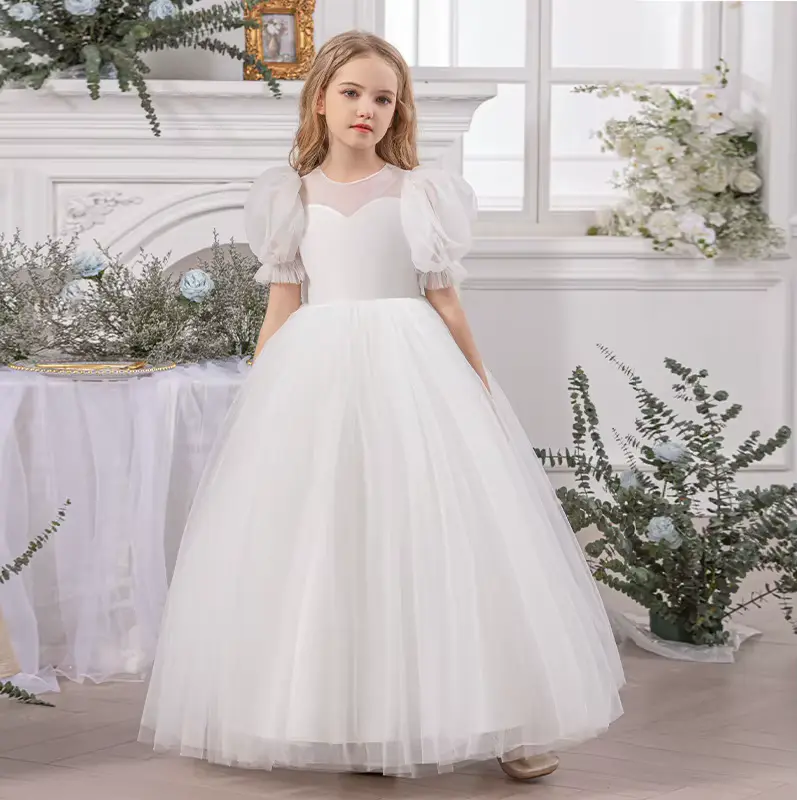 Girls Princess Dress Elegant Layered Sweet Chiffon Pink O-neck Wholesale product image 2