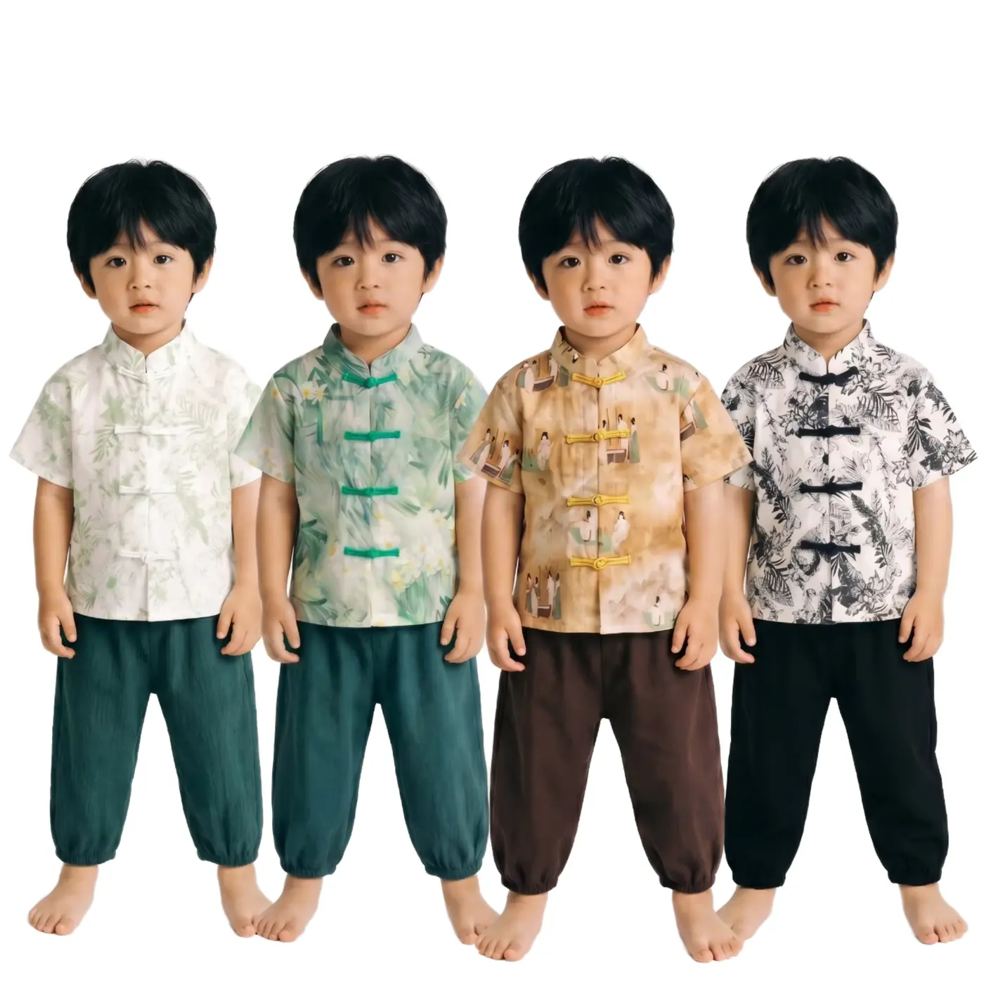 Boys Girls Cotton Print AND Chinese Short-sleeved Suit 1-9 Clothing Wholesale product image 2