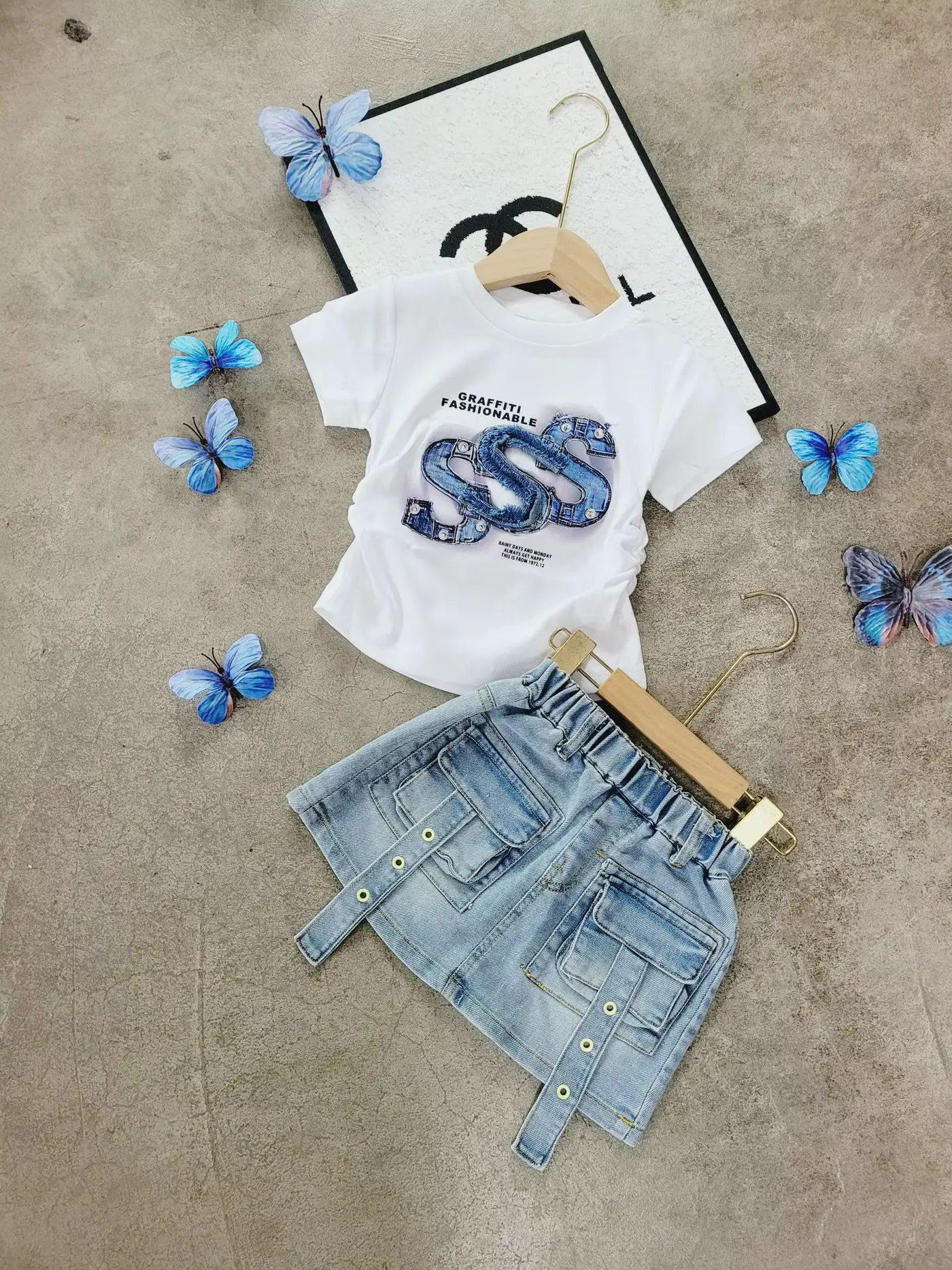 Girls Skirt Young Denim Patch Short Sleeve Overskirt Suit Wholesale product image 3