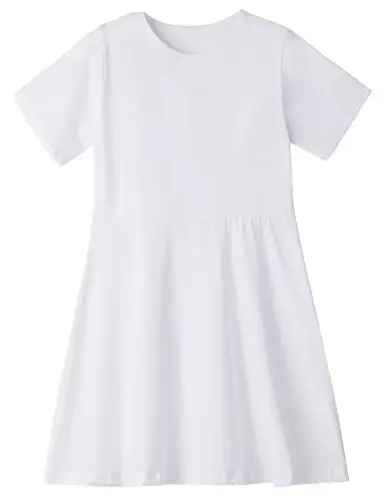 Girls Cotton Dress Toddler Solid Crocheted Short Sleeve Loose Wholesale
