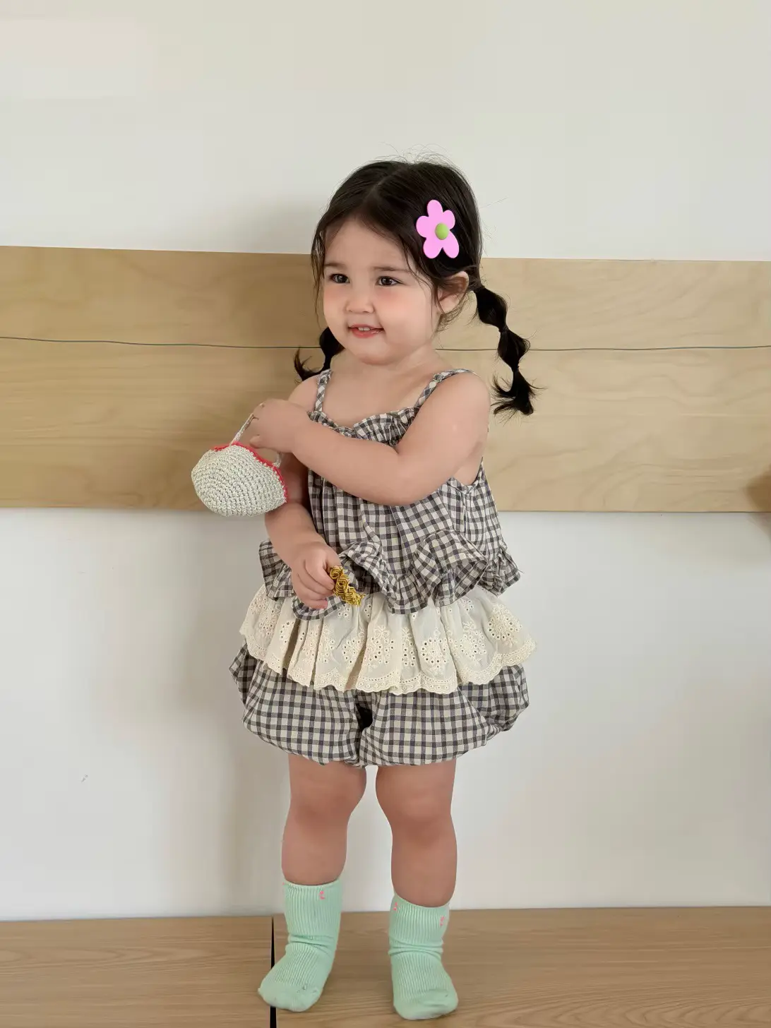Girls Cotton Dress SET Plaid Strap 2-piece 100 Anti-bacterial Wholesale product image 2