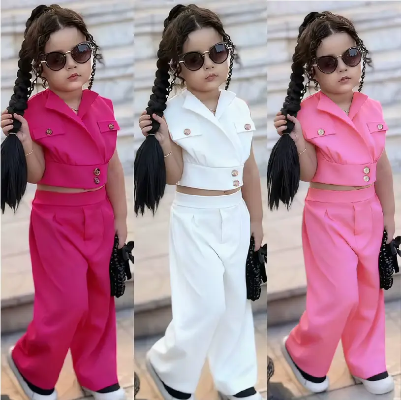 Girls Cotton Pants Solid Color Breathable Waist-exposed Suit Lapel Wholesale product image 3