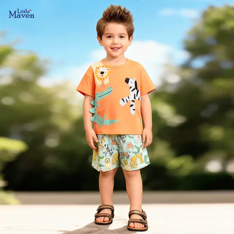 Boys Cotton Cartoon Print T-shirt Shorts SET Short Sleeve Wholesale