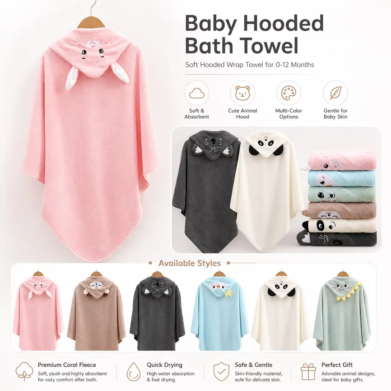Cotton SET Newborn Hooded Bathrobe With Poncho AND Bear Wholesale product image 3