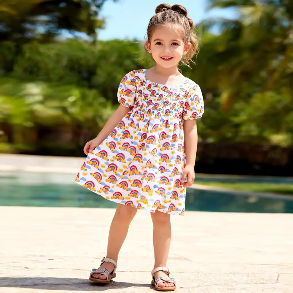 Girls Cartoon Printed Dress Mini Wedding Party O-neck Sheath Wholesale