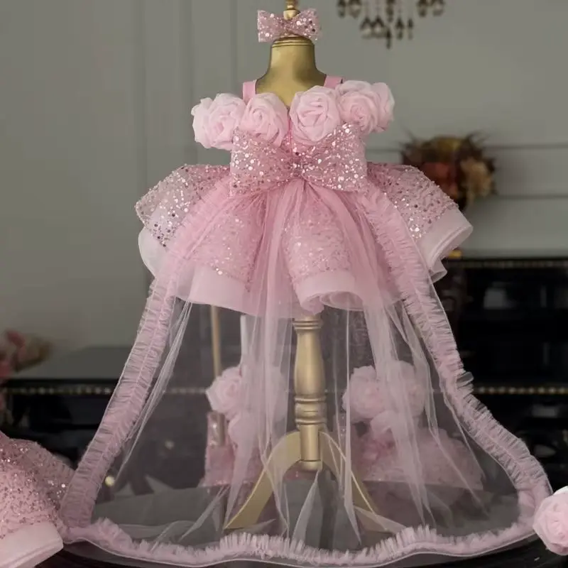Girls Cotton Princess Dress Shoulder-free Three-dimensional Flower FOR Sequin Wholesale product image 3