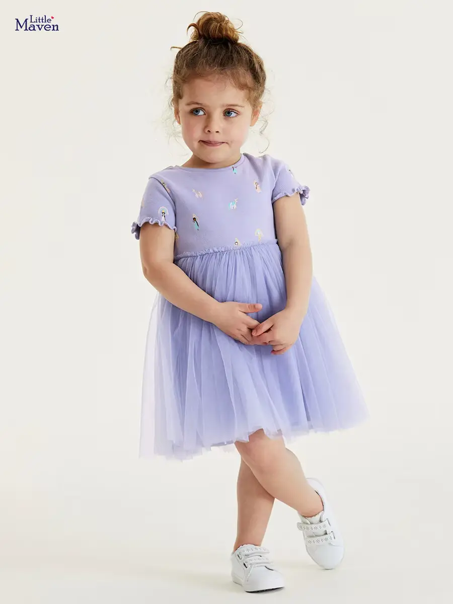 Girls Cotton Cartoon Princess Skirt Eco-friendly O-neck Short Sleeve Wholesale