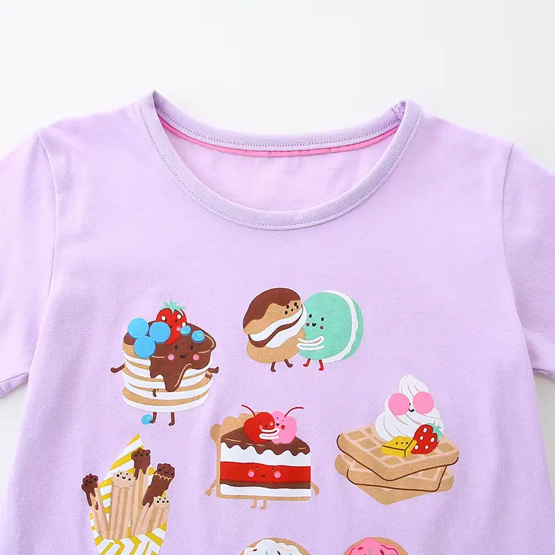 Unisex Cotton Cartoon Printed T-shirt Sweet Short-sleeved Neck Knitted Wholesale product image 4