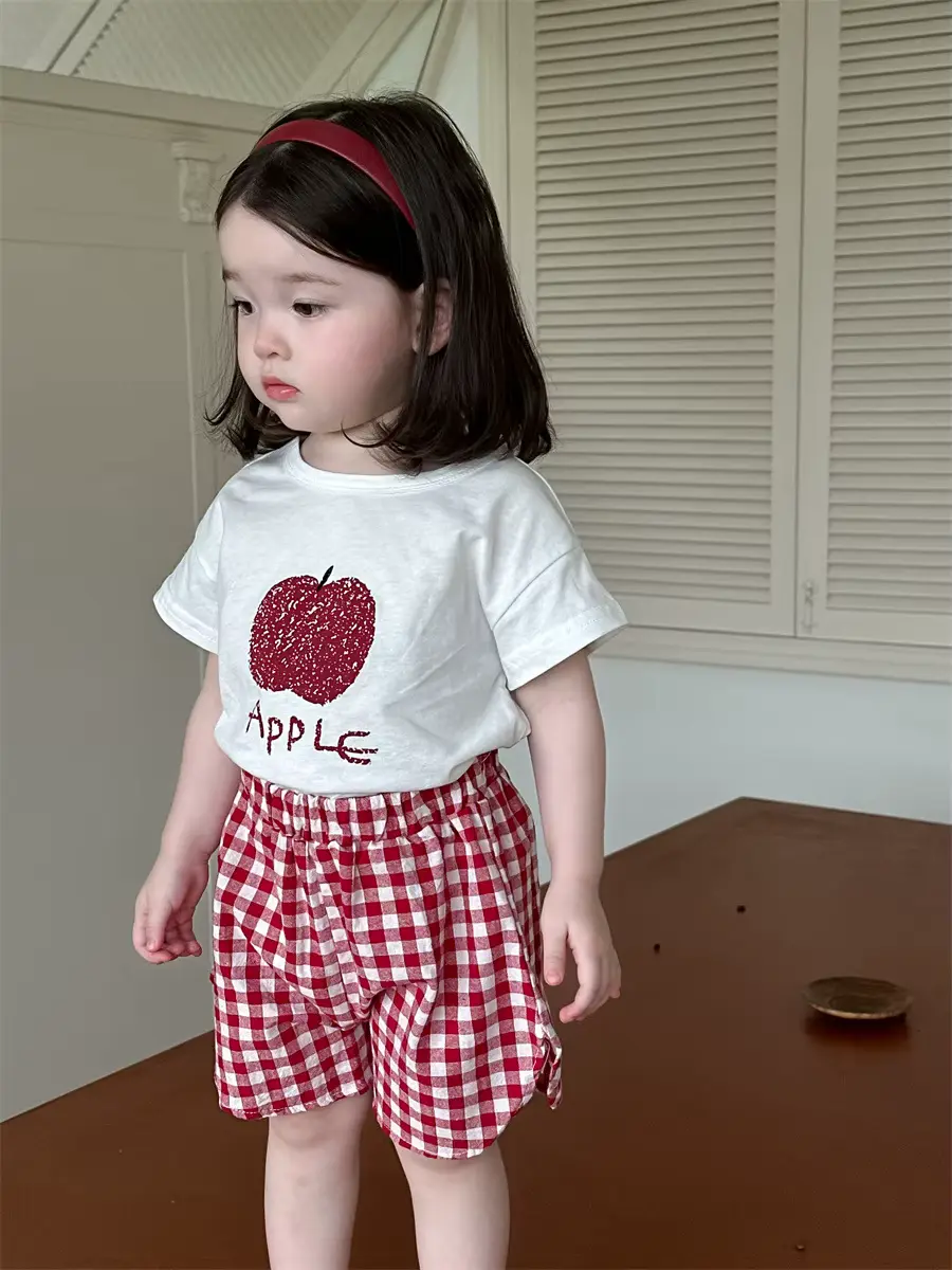 Girls Cotton Shorts SET Clothing 2-piece 100 Anti-bacterial Plaid Wholesale product image 2