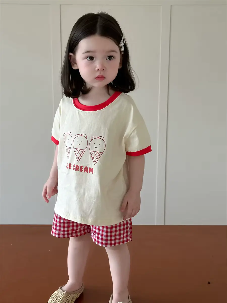 Unisex Cotton Shorts Short Sleeve Suits Plaid Two-piece 100 Wholesale product image 2