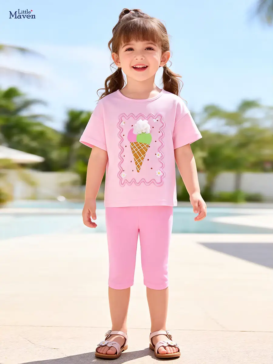 Girls Cotton T-shirt SET Pants Wear Geometric Pattern Center Wholesale