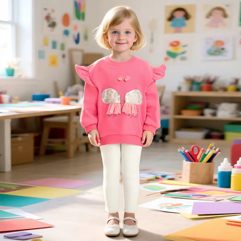 Girls Cotton Cartoon Printed Tie-dye Softened O-neck Long Sleeve Clothing Wholesale