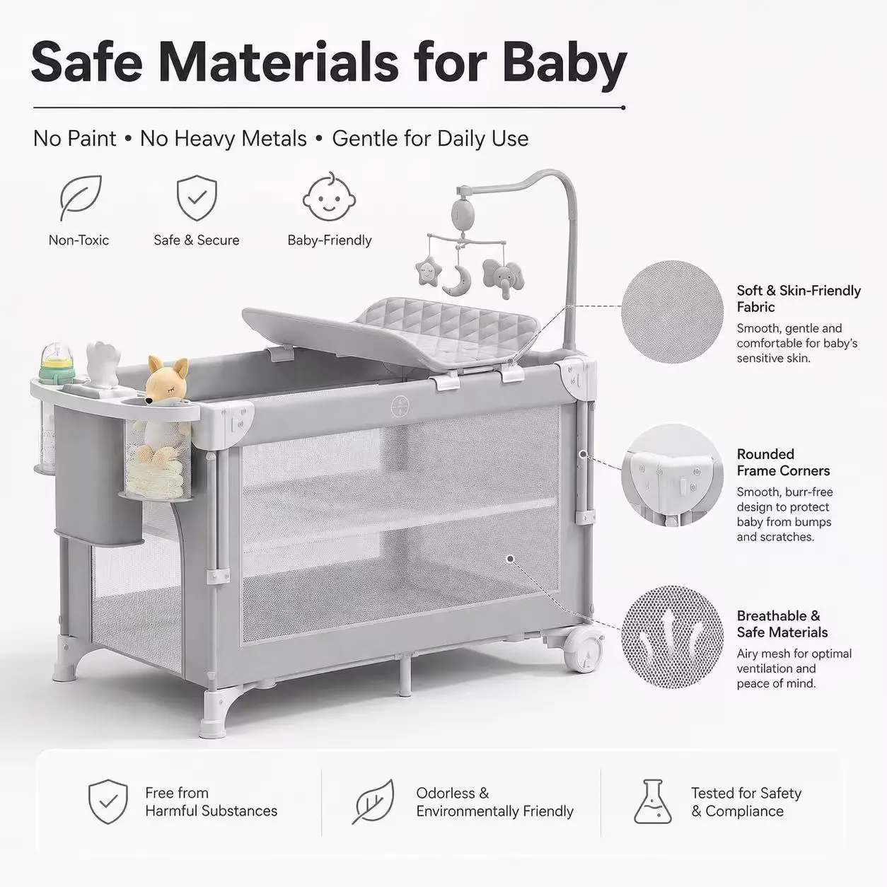 Playpen BED Multifunctional Crib Portable Foldable With Changing Table Wholesale product image 3