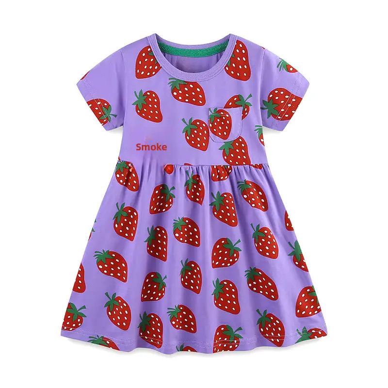 Girls Cotton Cartoon Print Princess Dress O-neck Short Sleeve Wholesale product image 3