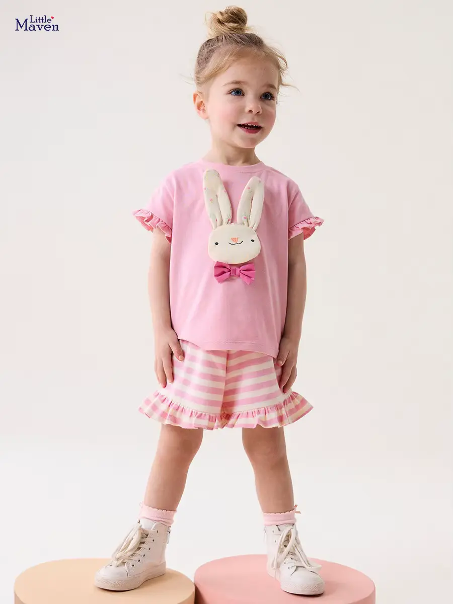 Girls Cotton Print Animal Clothing Two-piece Short-sleeved Sets Breathable Wholesale