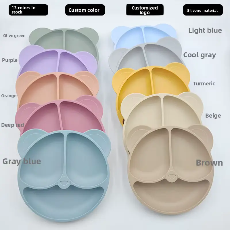 Ns-062s Silicone Bear Ears 3-compartment Dining Tray With Suction OEM Wholesale product image 3