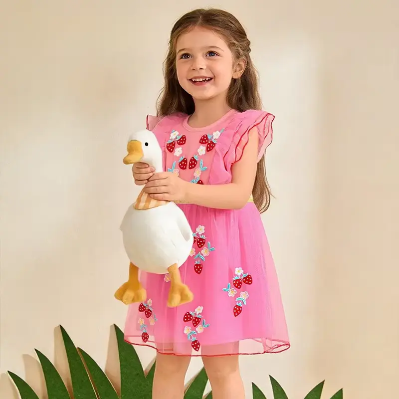 Girls Cotton Mesh Cartoon Dress Layered Knee-length Sleeveless With Wholesale