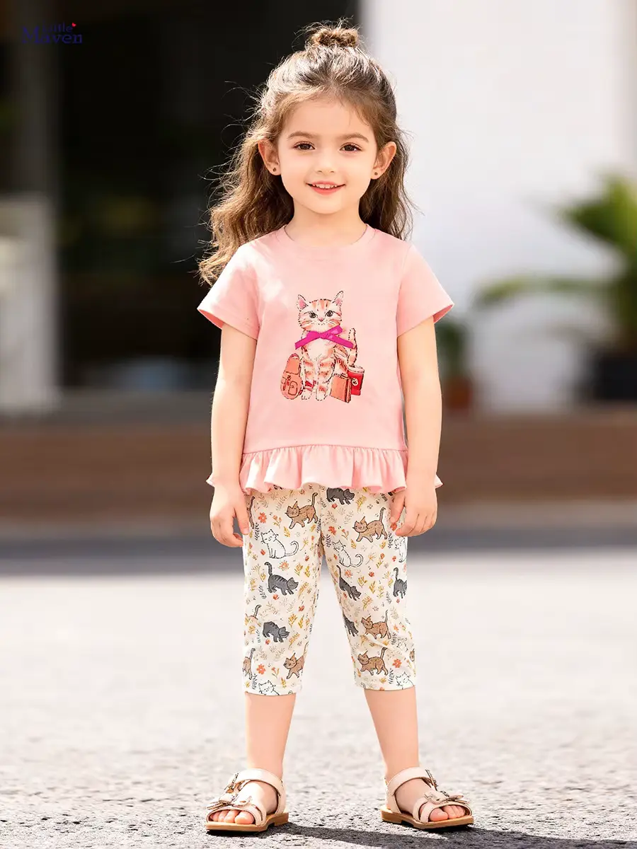 Girls Cotton Cartoon Print Animal T-shirt SET 2026 Arrival Wholesale product image 1