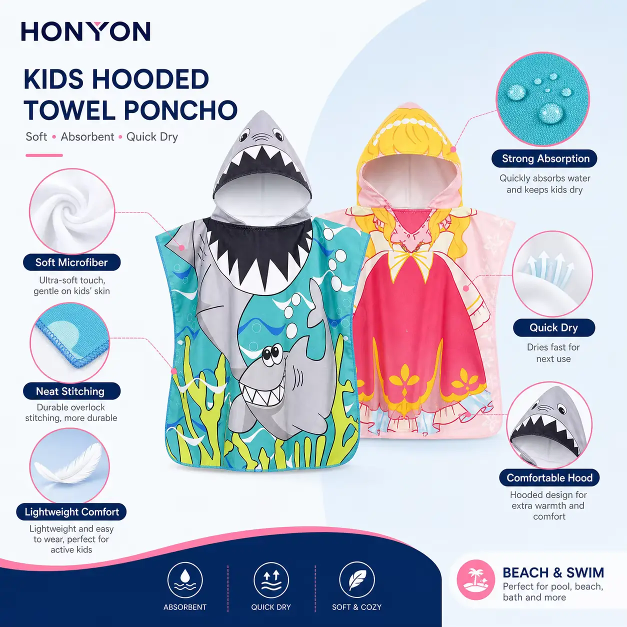 Printed Bamboo Fiber Bath Towel Cape Hooded Cloak FOR OEM Wholesale product image 3