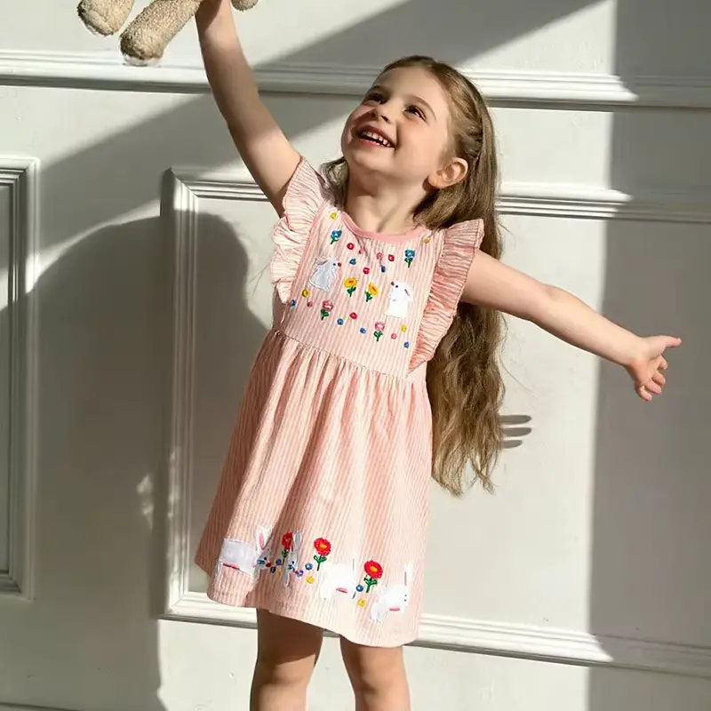 Girls Cotton Cartoon Princess Dress Sweet Embroidered Sleeveless Knee-length Wholesale