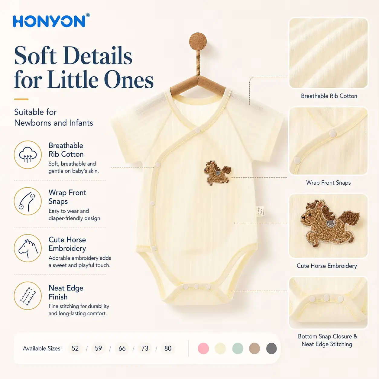 Unisex Cotton Babys V-neck Short-sleeved Breathable Soft Hidden Button Clothing Wholesale product image 2