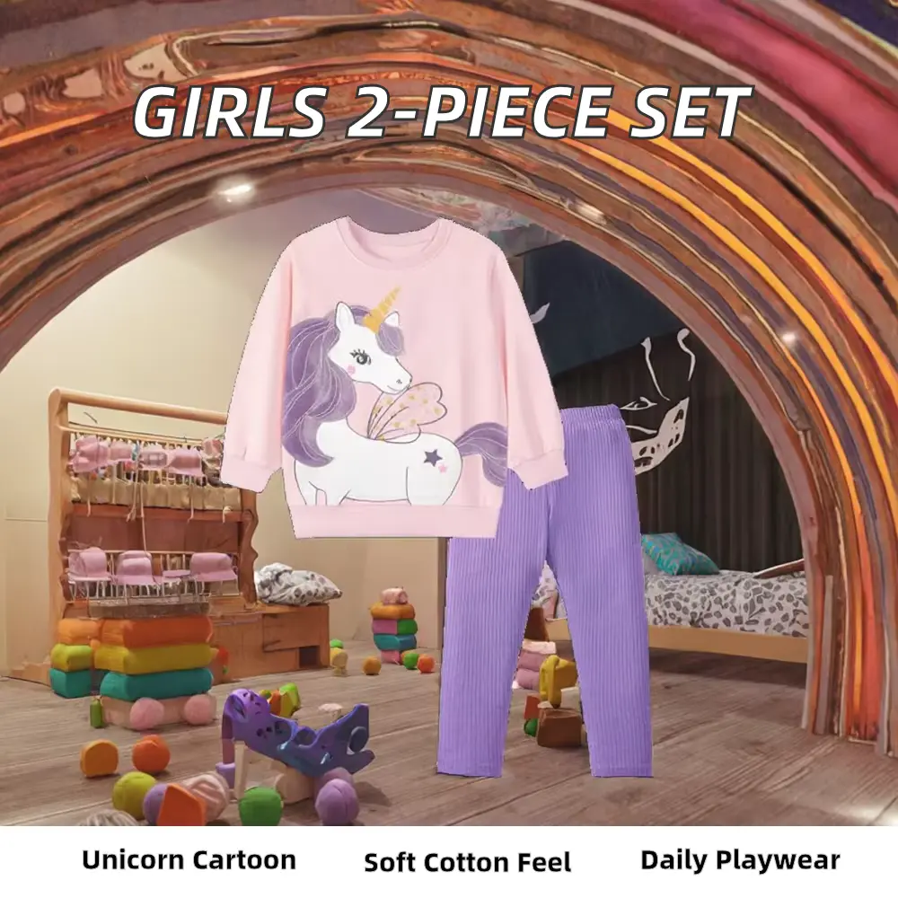 Girls Cotton Cartoon SET Pants Leggings Clothing Unicorn 2-piece Wholesale product image 3