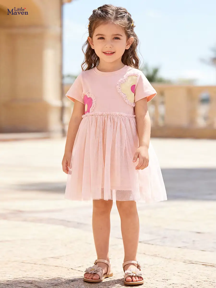 Girls Dress Design O-neck Knee-length Short Sleeve A-line Bows Wholesale