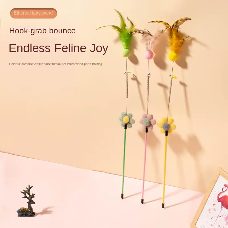 CAT Steel Wire Peacock Feather Teaser Wand Interactive Scratch-resistant Educational Wholesale