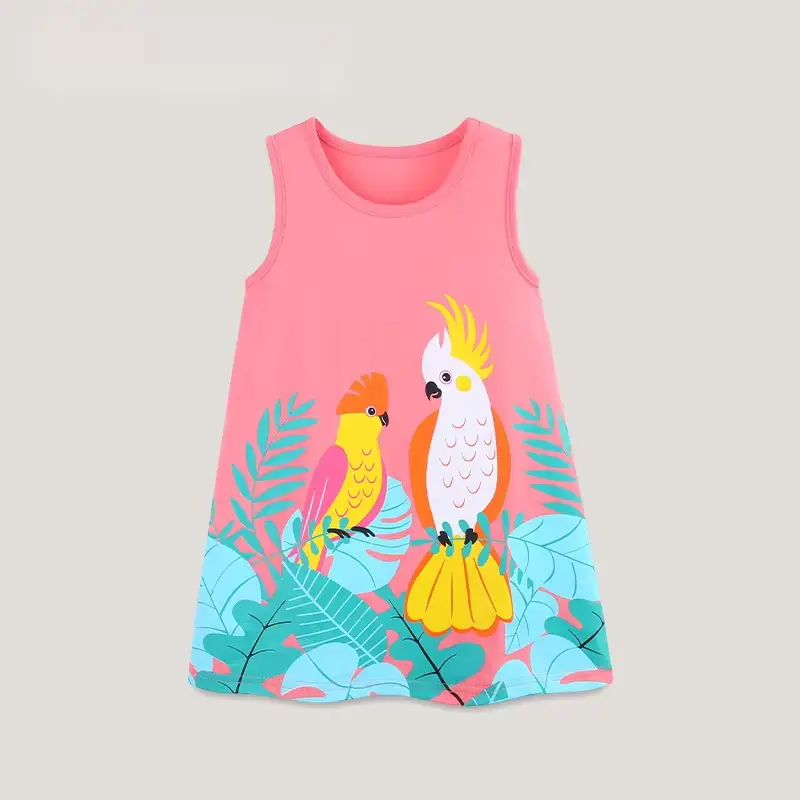 Girls Cotton Cartoon Printed Princess Dress Sweet O-neck Knee-length Wholesale product image 2