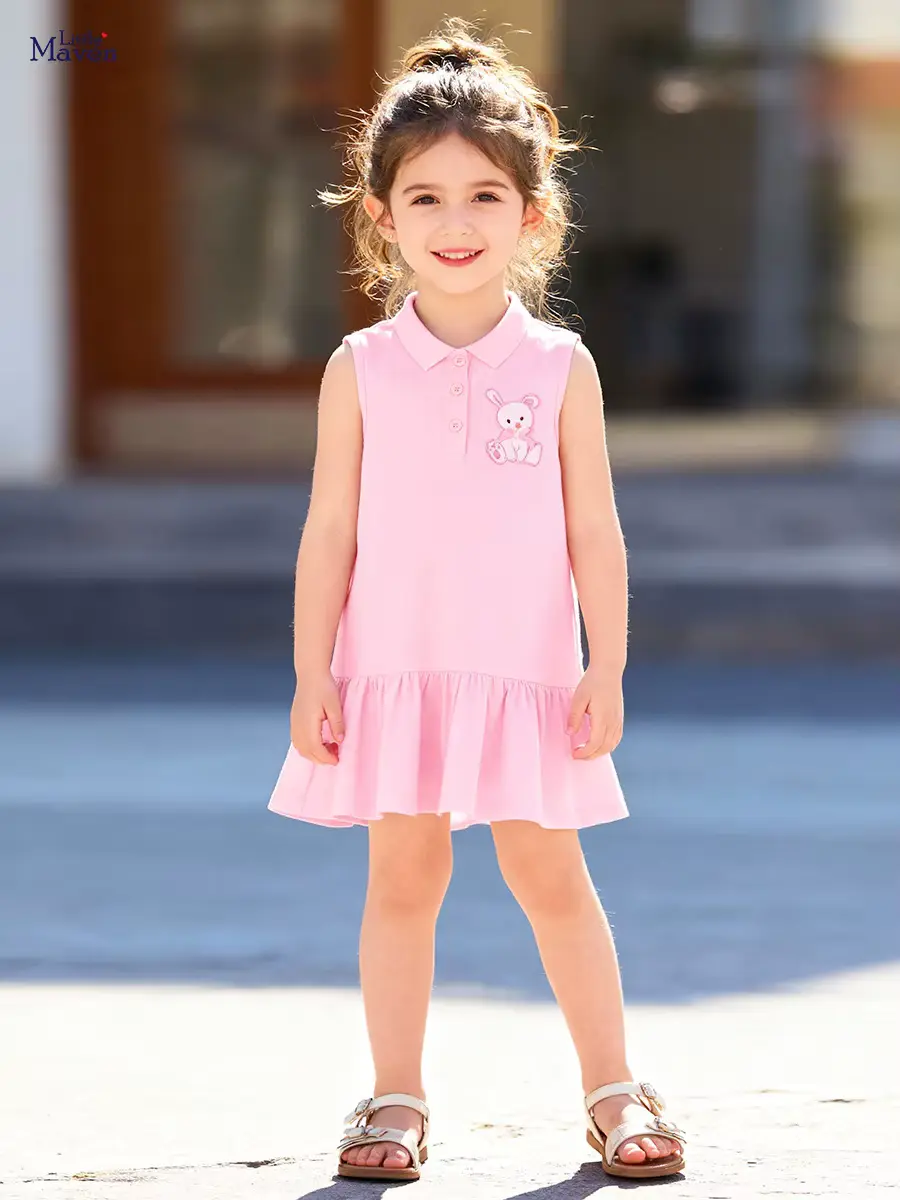 Girls Cotton Cartoon Dress Skirt Toddler Embroidered Short-sleeved A-line Wholesale