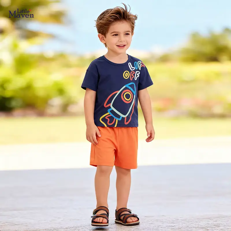 Boys Cotton Cartoon T-shirt Shorts SET Rocket Pattern Short Wholesale