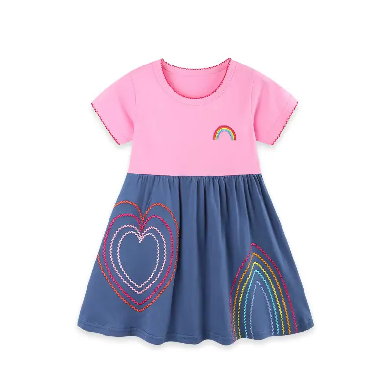 Girls Cotton Cartoon Princess Appliques Knitted O-neck Short Sleeve Clothing Wholesale product image 2