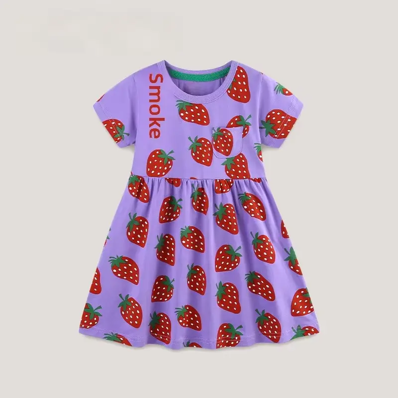 Girls Cotton Cartoon Print Princess Dress O-neck Short Sleeve Wholesale product image 2