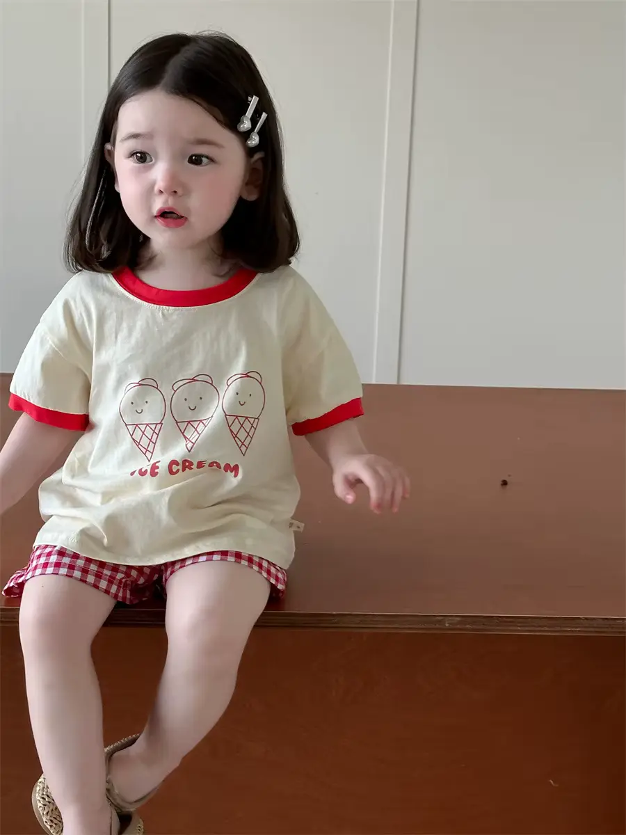 Unisex Cotton Shorts Short Sleeve Suits Plaid Two-piece 100 Wholesale product image 4