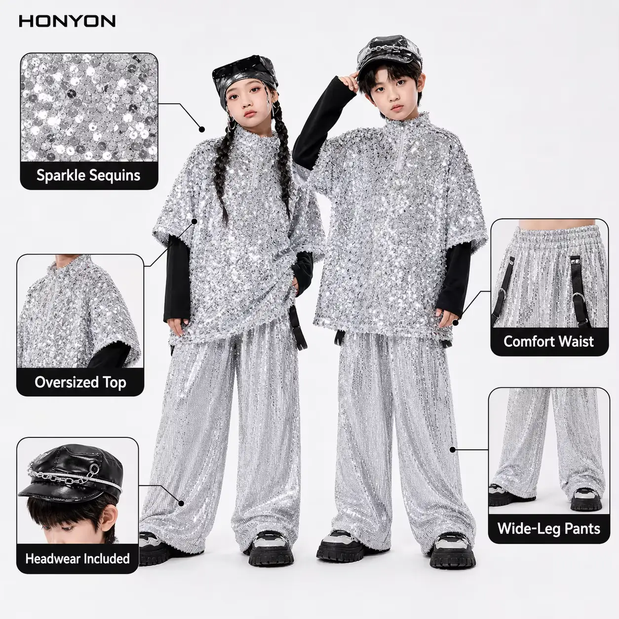 T-shirt Hip-hop Suit Sequined Polyester Shiny Jazz Dance Drum Wholesale product image 3